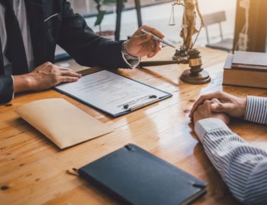 the client is discussing with the lawyer